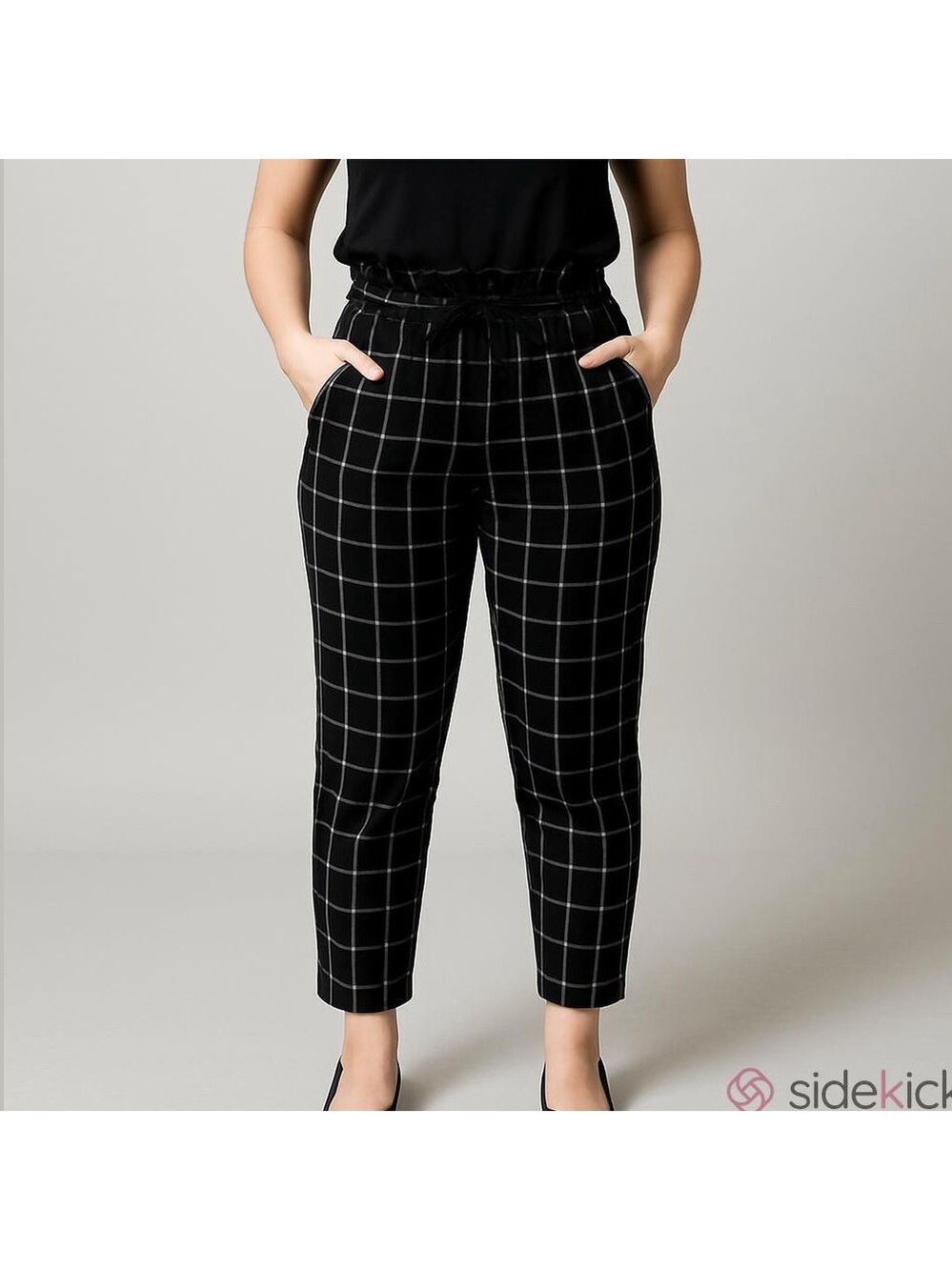 Charlotte Russe Black White Windowpane Belted Pants 1X NWT